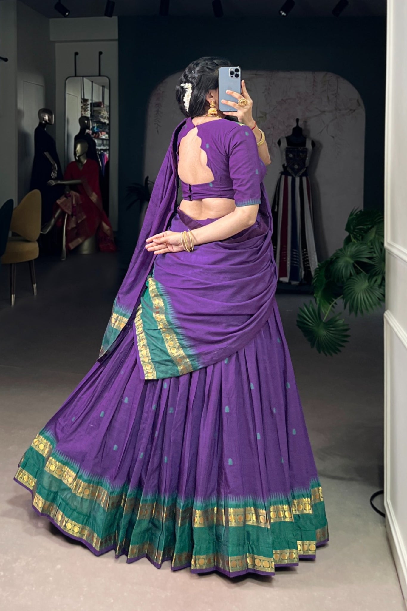 Pure Chanderi Zari Weaving Work South Indian Lehenga Choli