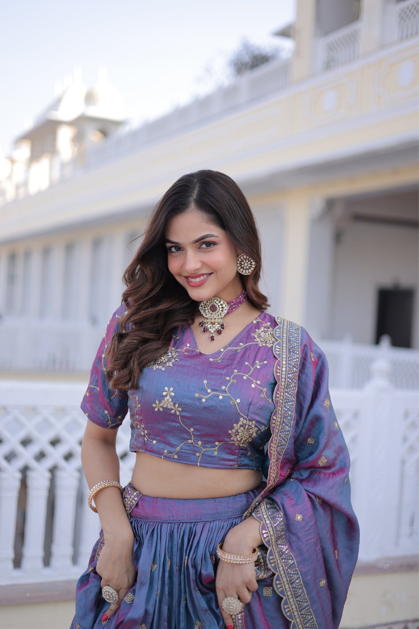 Designer Zari Sequins Embroidered Lehenga Choli Set With Dupatta