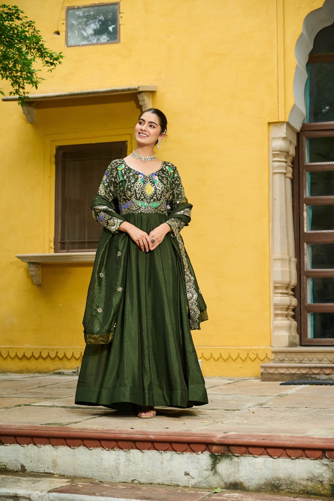 Beautiful Multi Tread Designer Special Wedding And Festive Gown With Dupatta Set