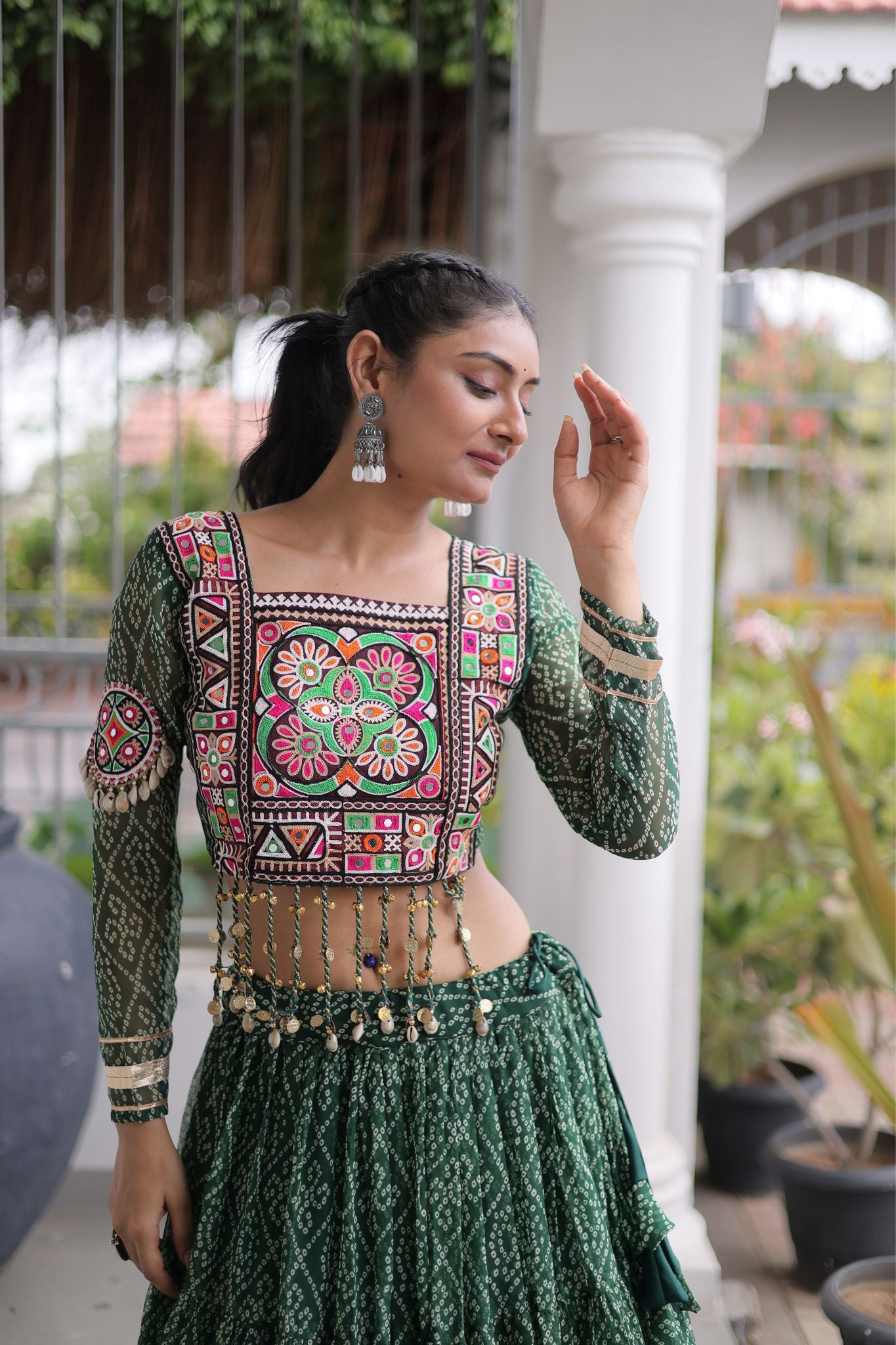 Raasrang Navratri Special Bandhani Print Lehenga Choli for Women with Kutchi Patchwork
