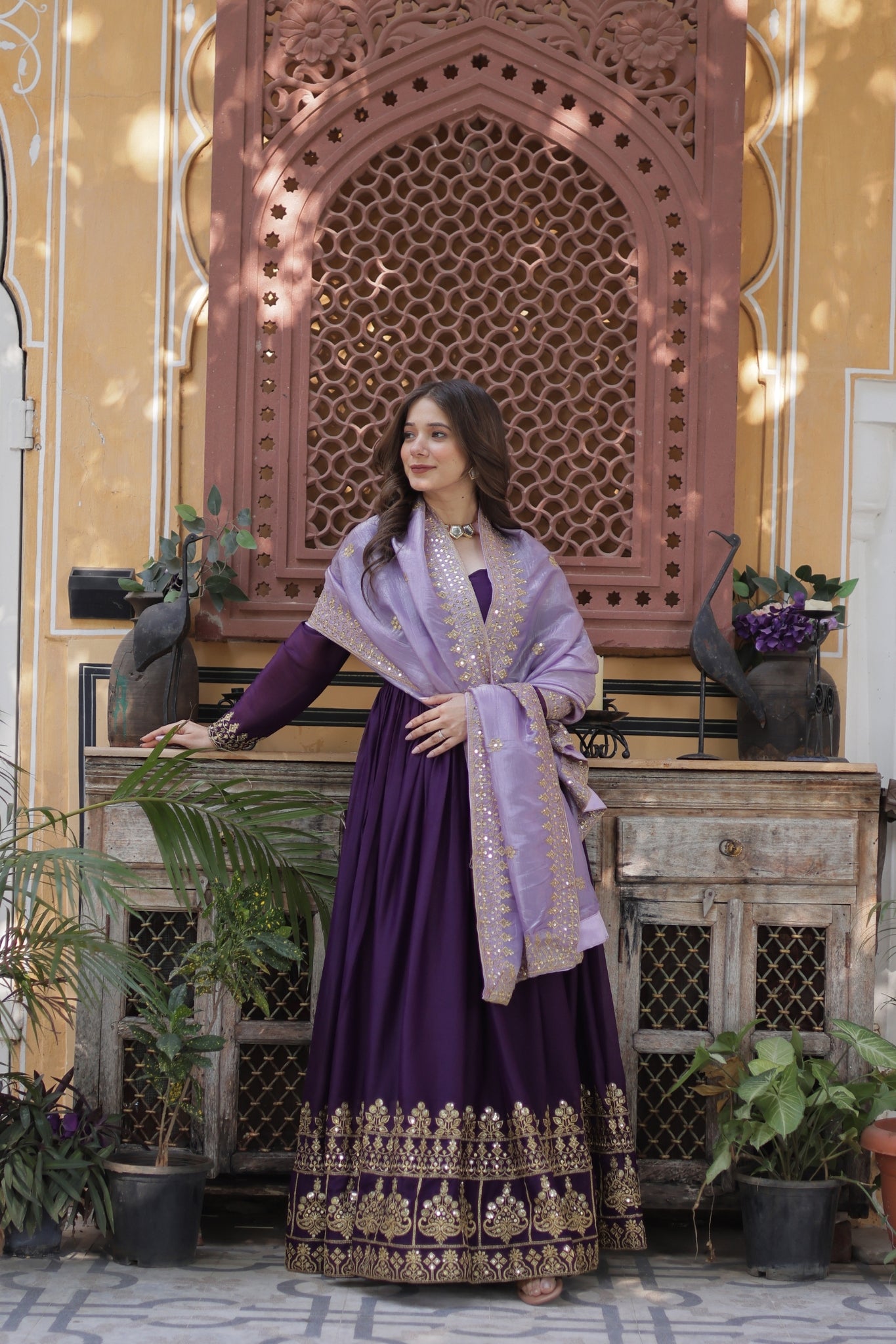Festive Elegance Georgette Embroidered Zari Sequins Work Wedding Gown With Dupatta Set