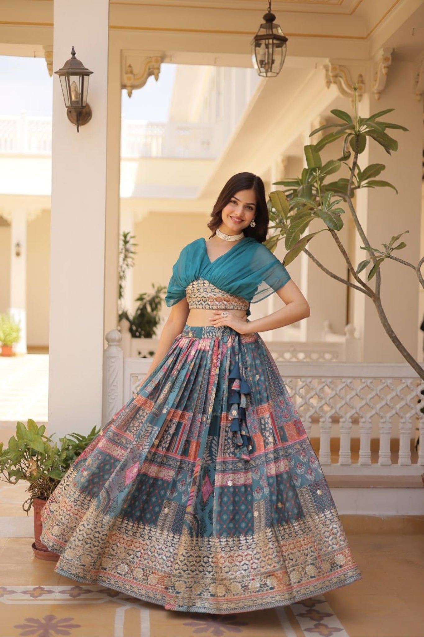 Stunning Printed With Foil Embroidery Work Lehenga Choli