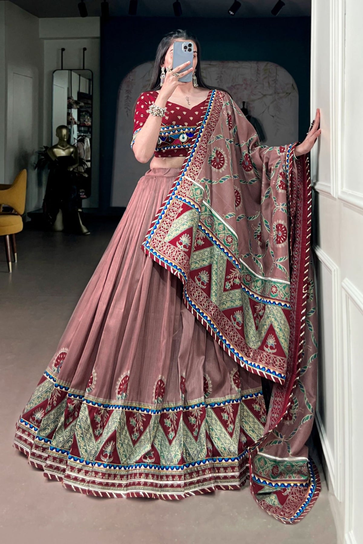 Tasar Silk Gamthi Work Designer Navratri Lehenga Choli