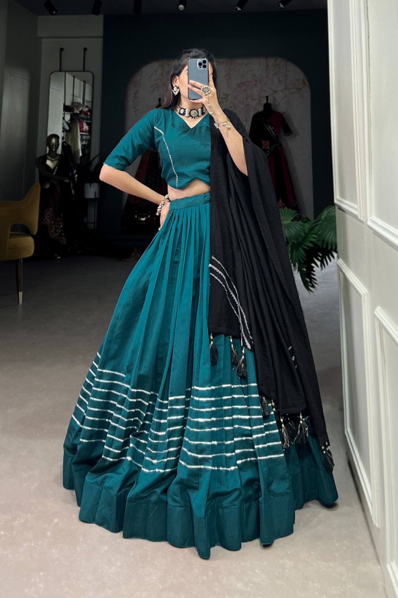 Viscose Chanderi Gota Patti Work Navratri Lehenga Choli