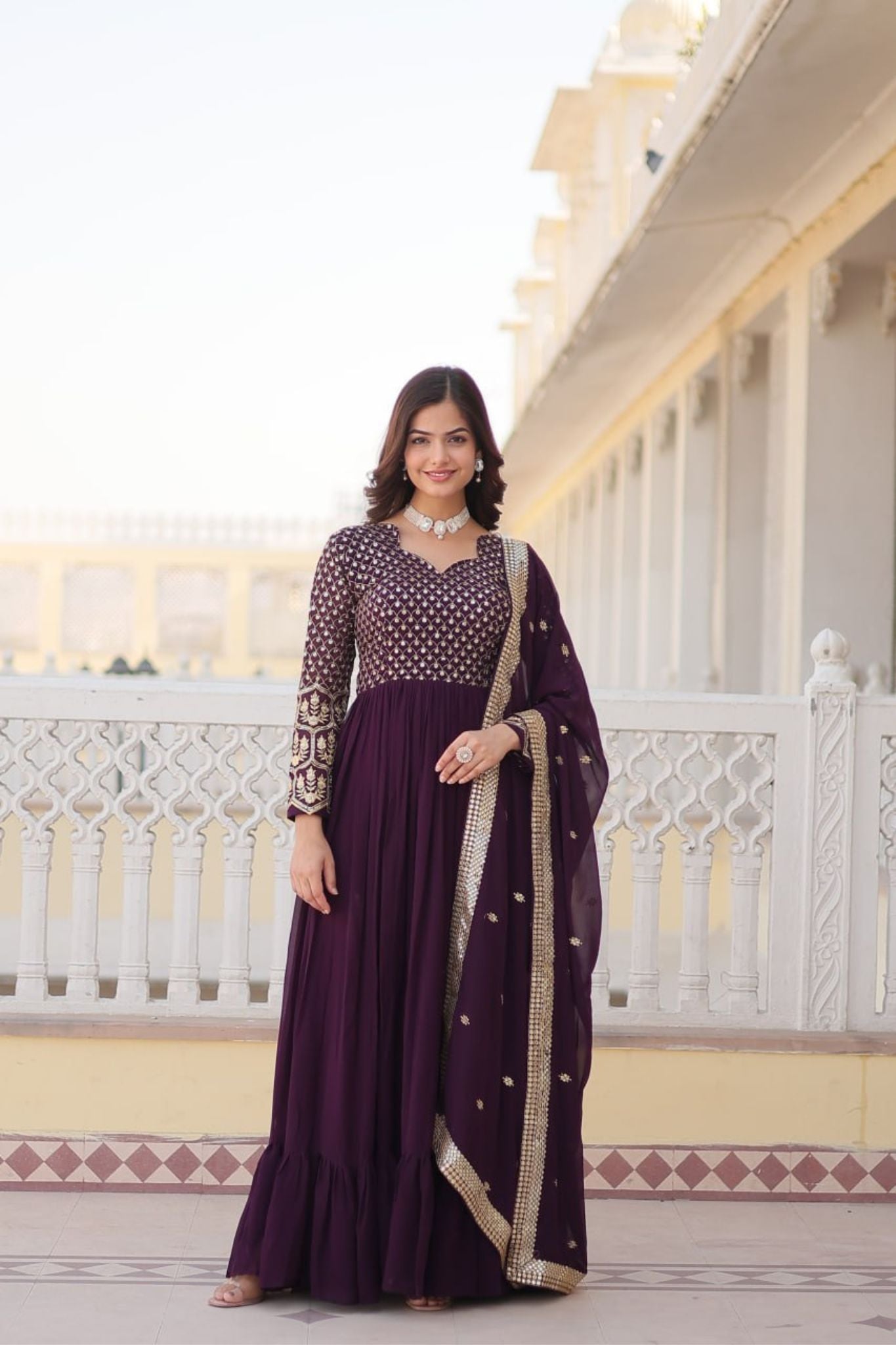 Georgette Beautiful Embroidery Anarkali Suit Gown With Dupatta