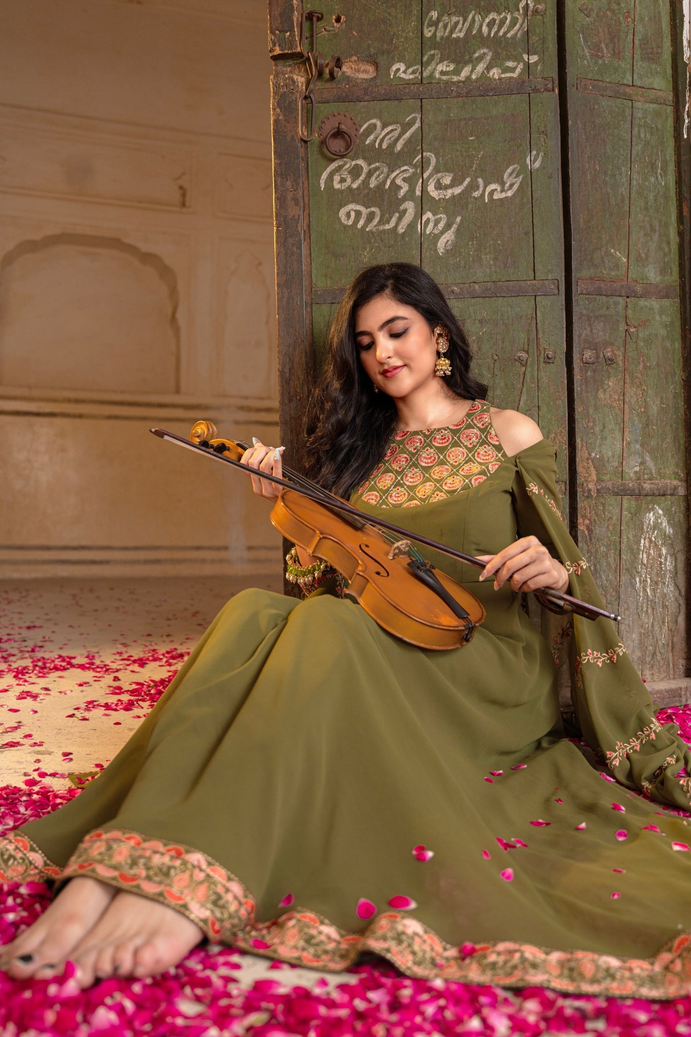 Olive Royale Embroidered Georgette Anarkali Set