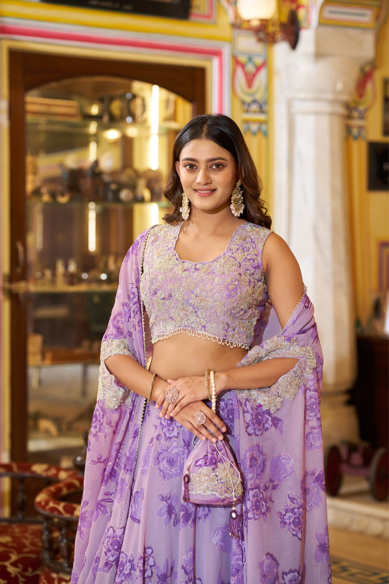 Acriine Luxe Pastel Floral Designer Lehenga Choli With Stylish Cape Dupatta