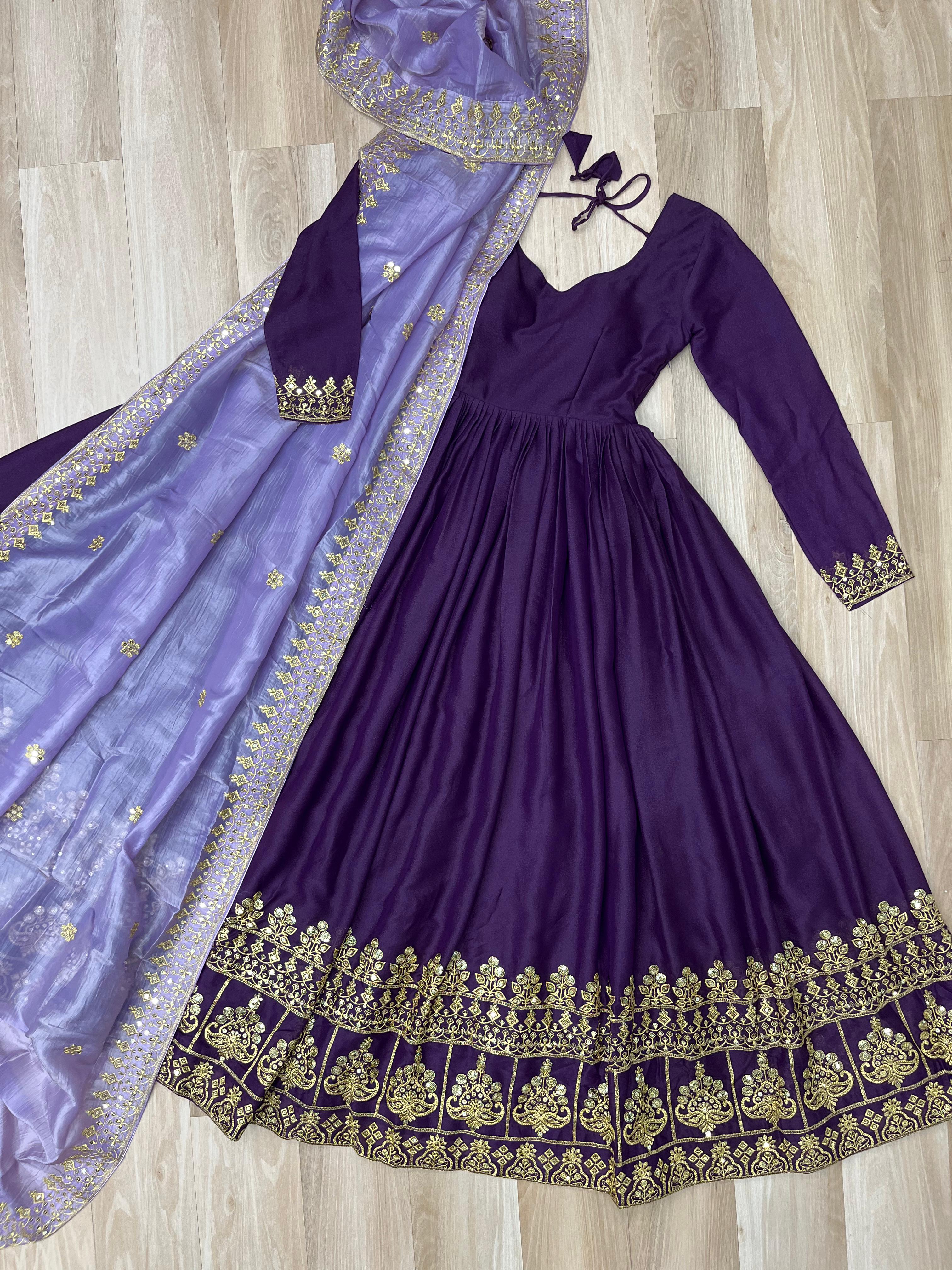 Festive Elegance Georgette Embroidered Zari Sequins Work Wedding Gown With Dupatta Set