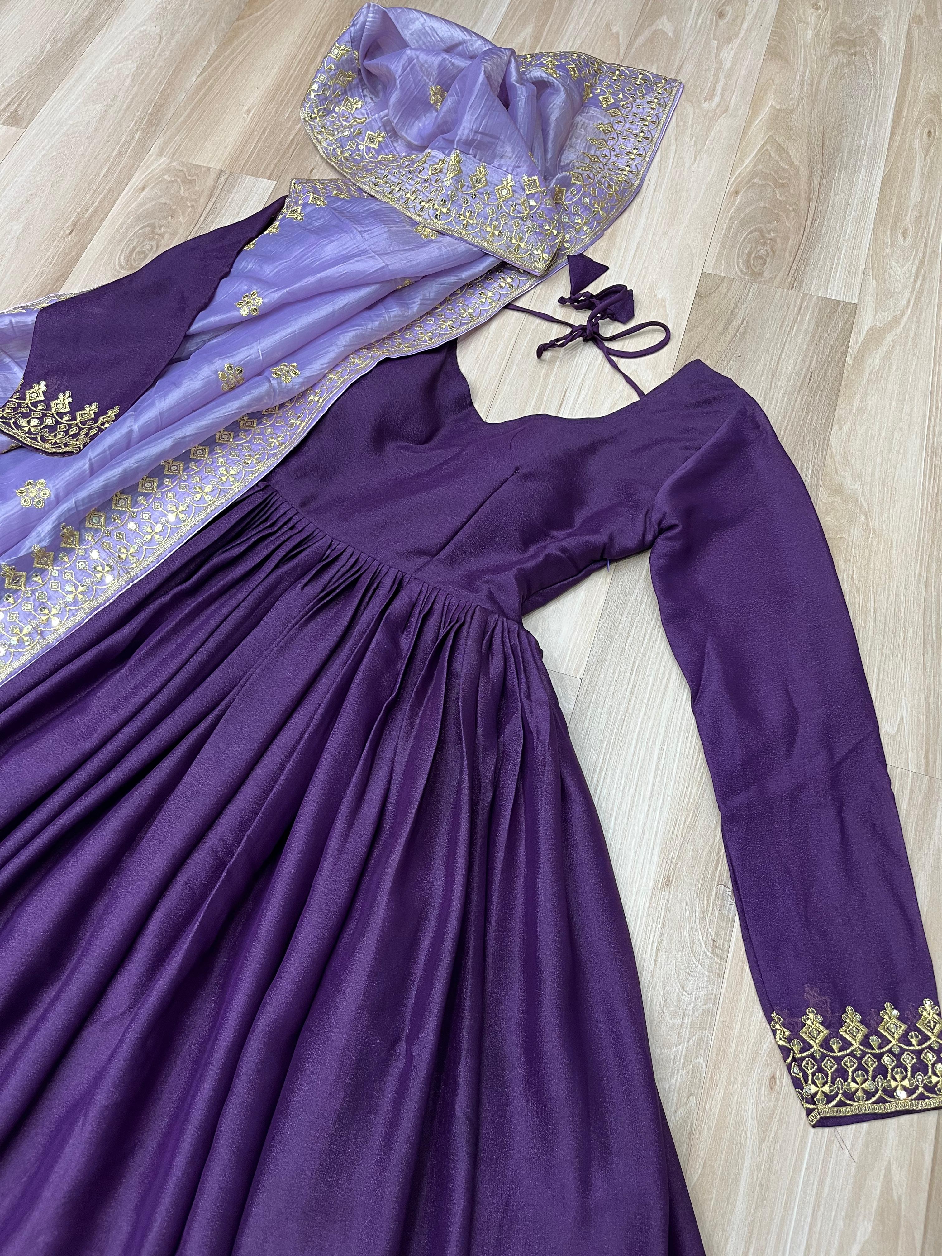 Festive Elegance Georgette Embroidered Zari Sequins Work Wedding Gown With Dupatta Set