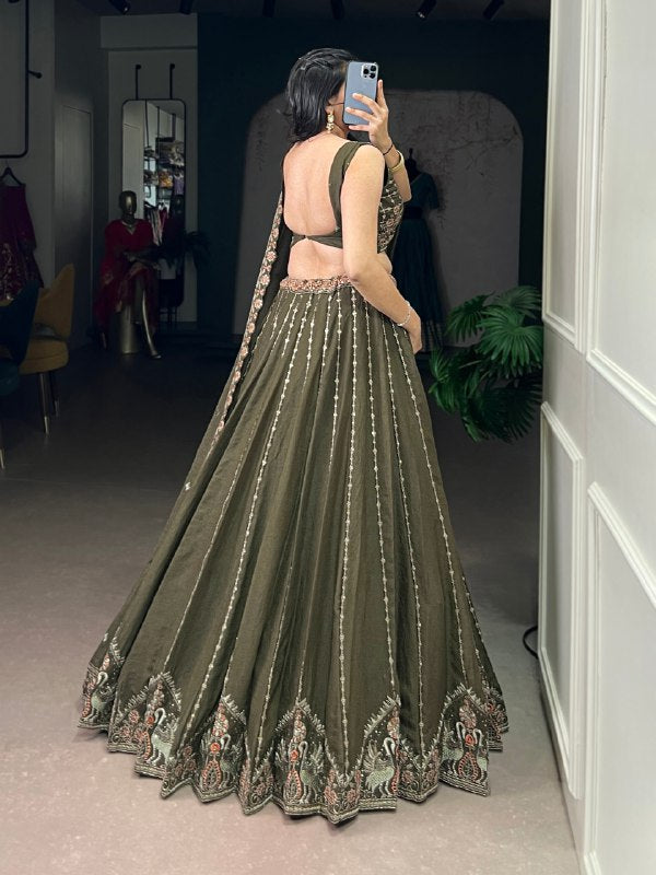 Regal Olive Green Embroidered Bridesmaid Lehenga Choli