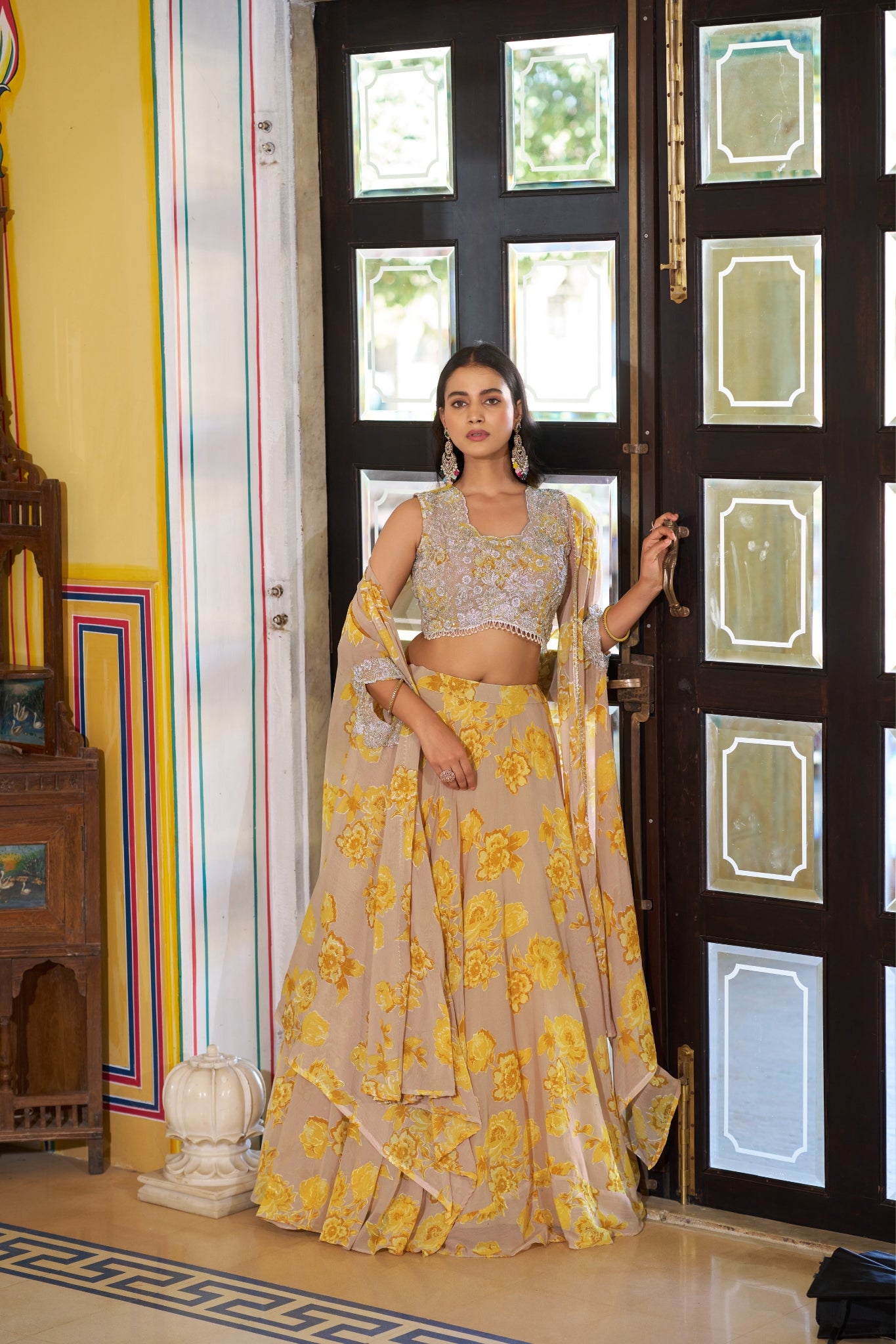 Acriine Luxe Pastel Floral Designer Lehenga Choli With Stylish Cape Dupatta