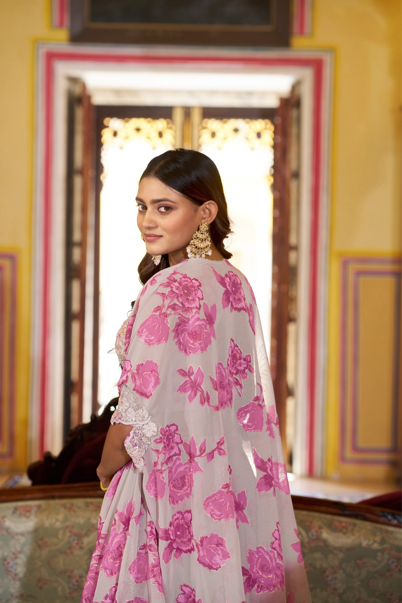 Acriine Luxe Pastel Floral Designer Lehenga Choli With Stylish Cape Dupatta
